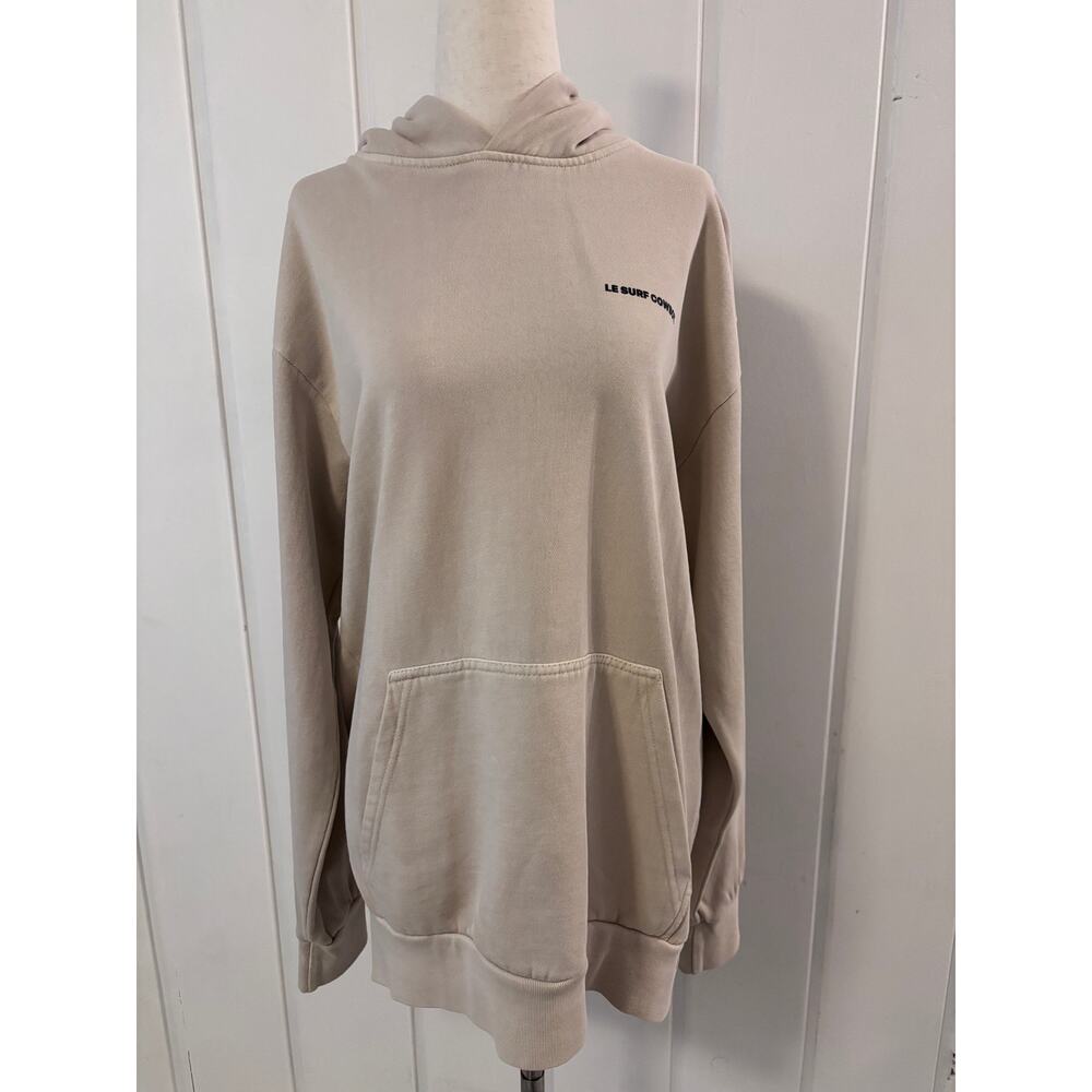 Le Surf Cowboy Hoodie Sweatshirt Medium Beige Graphic Pullover Oversized - Picture 7 of 9